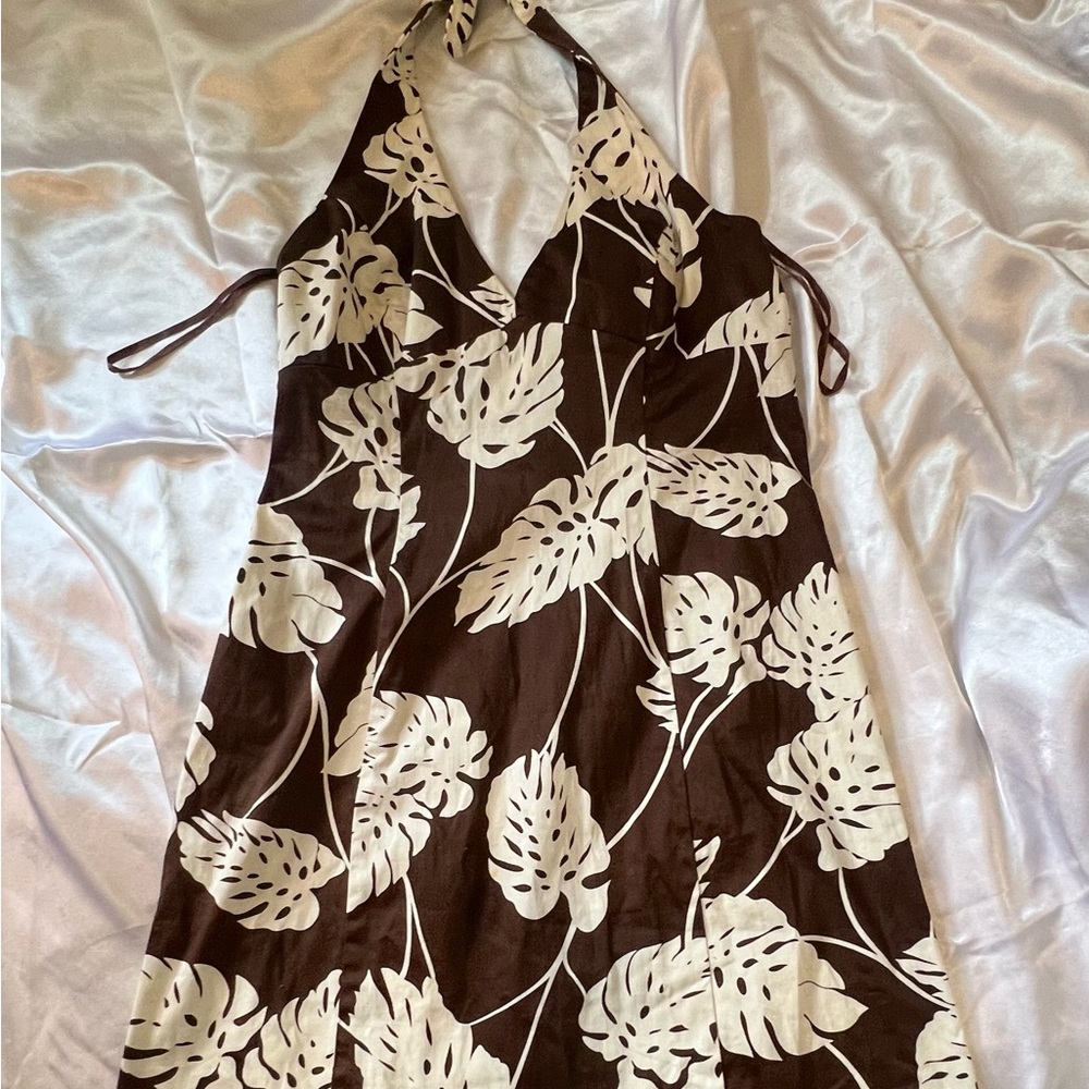 monstera print y2k halter dress